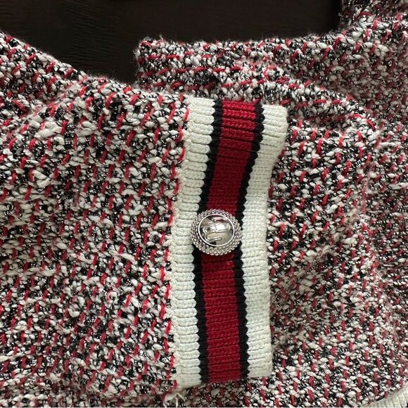 Maje Mapada Knit Button-Front Boyfriend Cardigan in Red & White  -size 2 Medium. - Picture 12 of 14